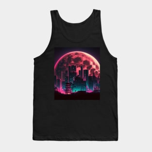 Moon In Synthwave Retrowave Aesthethic 80s City Tank Top